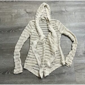 Lucky Brand Cardigan Womens XS Crochet Knit Open Front Ivory Boho